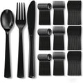 EI 360pcs Black Plastic Silverware,Disposable Cutlery,Plastic Silverware Heavy Duty,Plastic Spoons and Forks include 120pcs Forks,120pcs Spoons and 120pcs Knives,for Wedding,Graduation Decorations