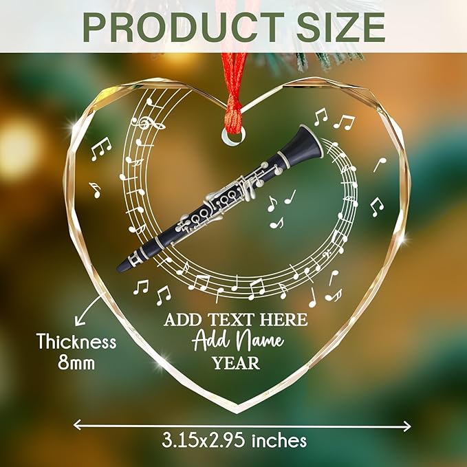 Personalized Text Name Year Clarinet Instrument Glass Ornament, Custom Clarinet Player Christmas Ornaments 2026, Clarinetist Xmas Tree Hanging Ornament, Xmas Decor Gift for Friend Coworker