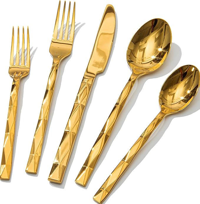 20 Piece 18/10 Gold Silverware Set, Stainless Steel Flatware Cutlery for 4