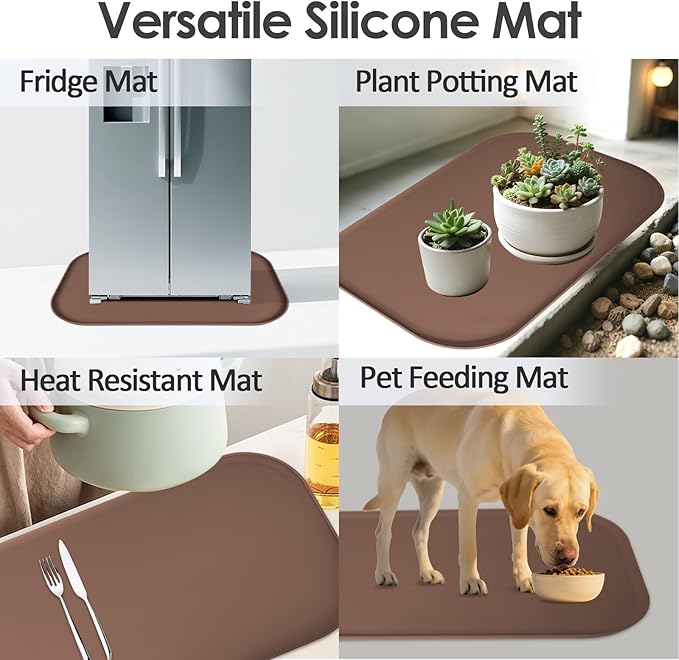 Silicone Coffee Maker Mat with Lip for Countertops, 24'' x 16'', Brown