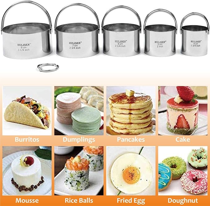 HULISEN 5-Pc Biscuit Cutters, Flour Sifter, Pastry Scraper, Dough Blender