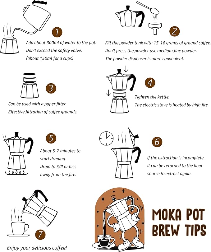AGOGO Moka Pot Stovetop Espresso Set & Cuban Coffee Maker 6-Cup/300ml Blue