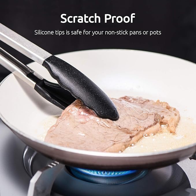 U-Taste Kitchen Tongs for Cooking, 600ºF Heat-Resistant Silicone, 3Pc/Black