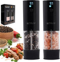BCTILOP 2Pack Electric Salt and Pepper Grinder Set with Power Display, USB Rechargeable Automatic Salt & Pepper Mills, Adjustable Coarseness, 120ml Larger Capacity with LED Light (Black Set)