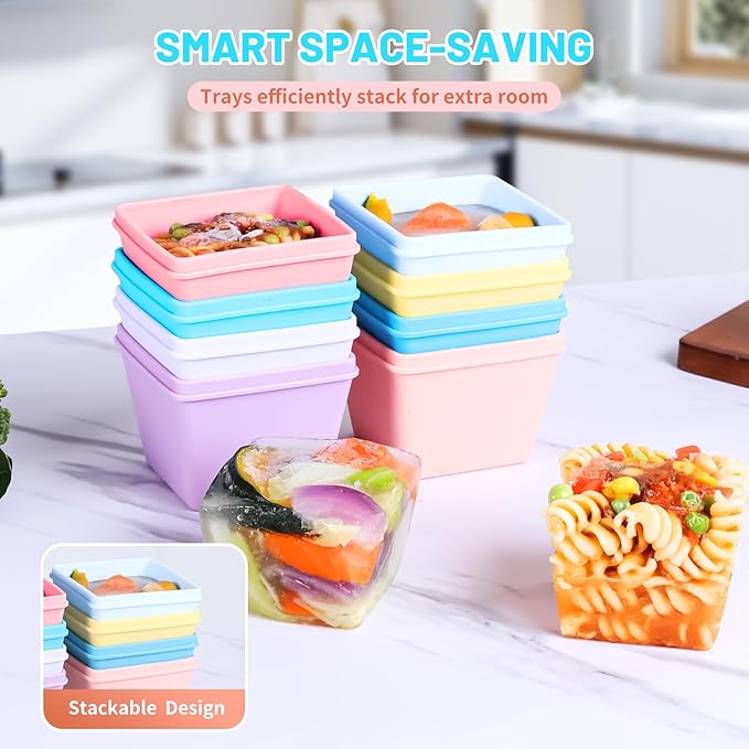 Gemice 1-Cup Silicone Freezer Molds with Lids & Base for Soup, 8-Pack