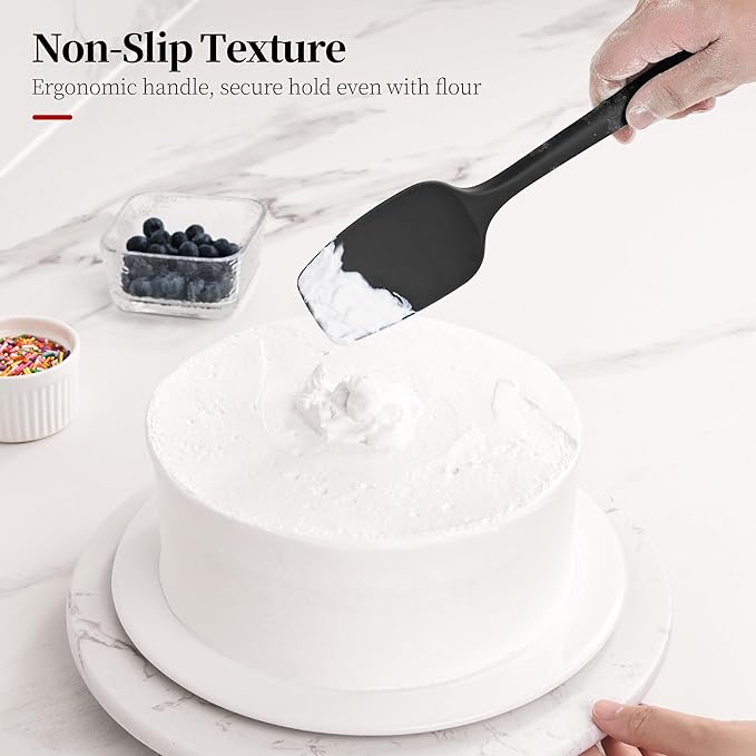 Lilybeam 600ºF Heat Resistant Silicone Spoon Spatula for Cooking, Black