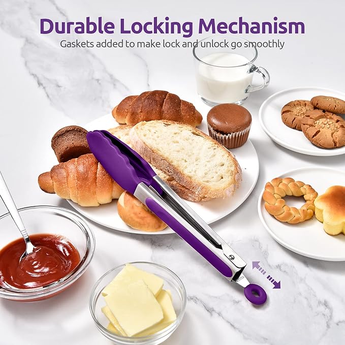 U-Taste Kitchen Tong for Cooking, 480ºF Heat-Resistant Tps, 9in/Purple