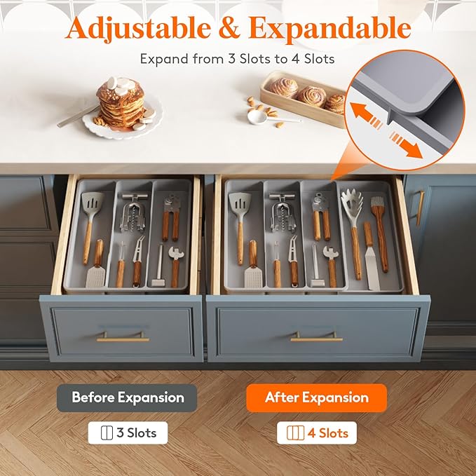 Lifewit Utensil Organizer for Kitchen Drawer, Expandable Cooking Tray