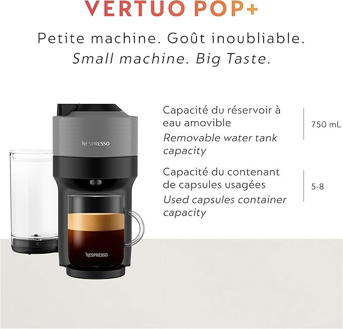 Nespresso Vertuo Pop+ Coffee Machine with Milk Frother, Dark Grey