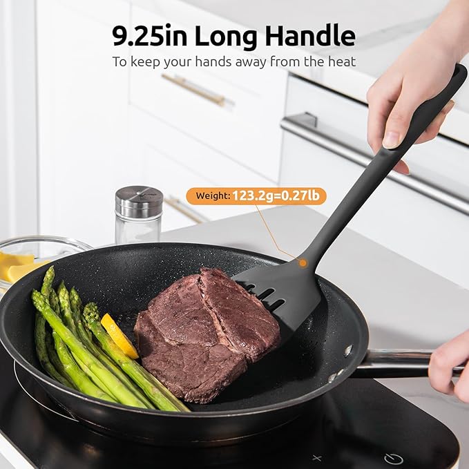 U-Taste Silicone Turner Slotted Spatula, 13.6" Long/3.7" Wide, Black