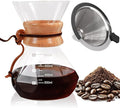 Mogrecha Pour Over Coffee Maker 600ml with 304 Stainless Steel Filter Wooden Collar Holder Borosilicate Glass Drip Coffeemaker Server Set Clear Hand Brew Dripper Carafe for Home Camping Travel 20.3oz