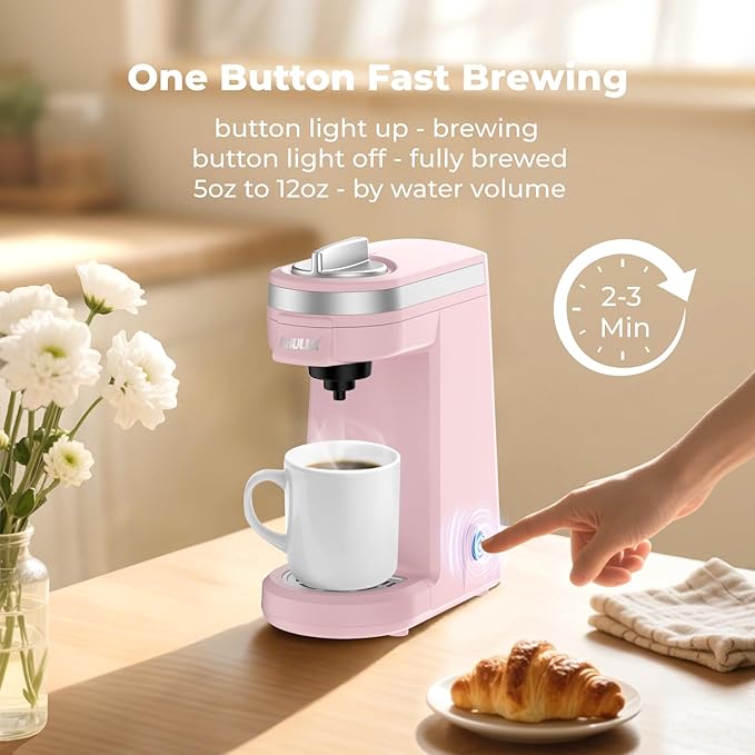 CHULUX Mini Single Serve Coffee Maker for K Cup, Fast Heating, Dusty Rose