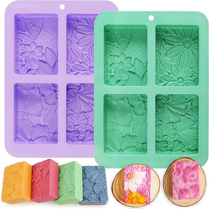 Moukiween Soap Molds Silicone 3D Rectangular Flower Pattern Silicone Molds