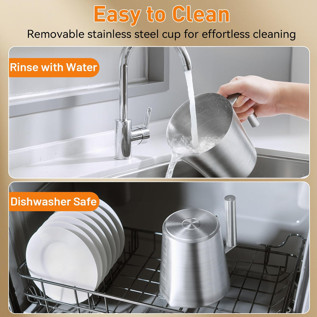 Secura 4-in-1 Electric Milk Frother, 17oz Stainless Steel Jug, Teflon-Free