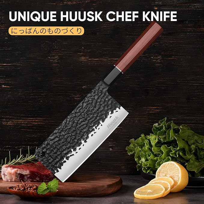 Huusk Japanese Meat Cleaver Knife - 6.7 inch Hand Forged Knives