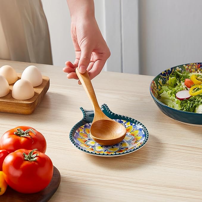 vancasso 7.7 Inch Ceramic Spoon Rest, Bohemian Stove Top, Green
