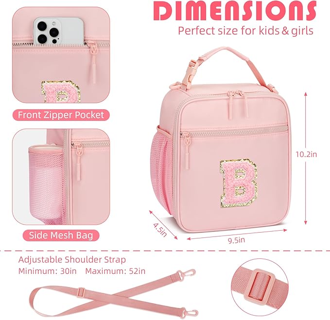 CLOUDWINGS Lunch Box Kids Large Initial Insulated Lunch Bag for Girls