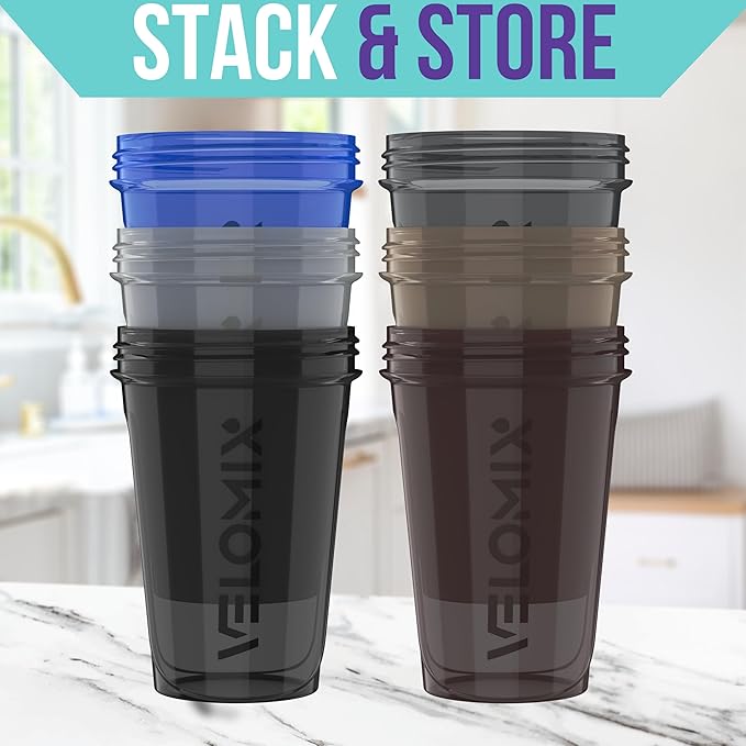 VELOMIX 6 Pack 20oz Protein Shaker Bottle for Protein Mixes,Modern Neutrals