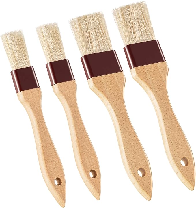 Boao 4 Pcs Pastry Brush, Natural Bristle Basting Brush for Cooking and Baking, BBQ Brushes for Butter, Baster, Oil, Egg, Sauce, Turkey, Grilling, Marinade and Kitchen Food(1 Inch, 1 1/2 Inch)
