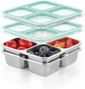 BEFOY 4 Pack Stainless Steel Snack Containers with Lids 4 Compartment Food Storage Containers for Adults & Kids Meal Prep Containers Reusablele (blue, 2)