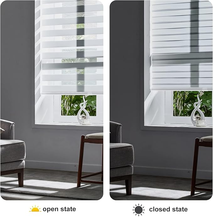 Persilux Zebra Cordless Roller Shades for Windows, Privacy Day & Night Shades (42" W x 72" H, White) for Sliding Door, Home & Office