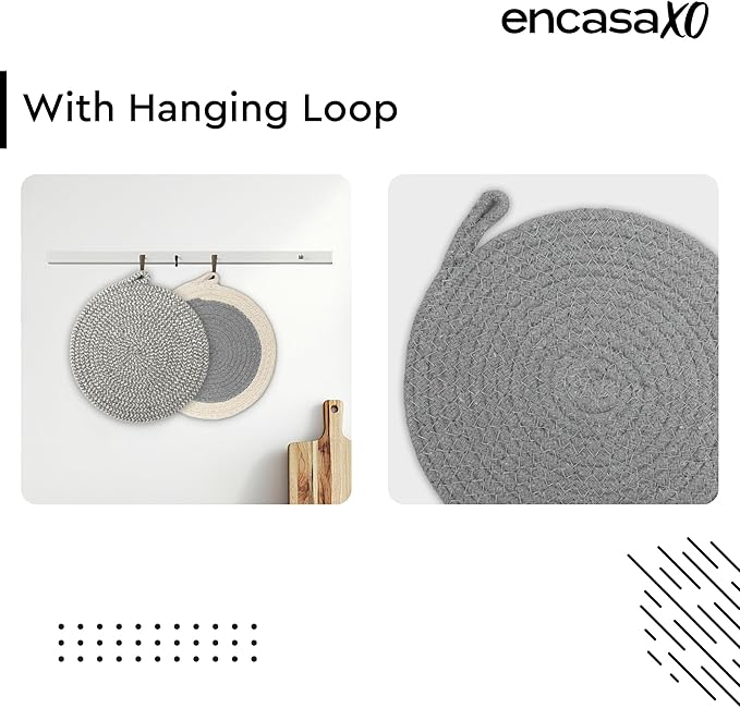 Encasa XO Round Trivet Mats, Heat Resistant Cotton 7" Grey Combo