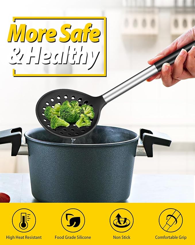 BUNDLEPRO Kitchen Ladle Strainer, 2 Pack, Black-White
