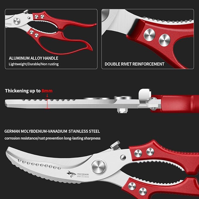MAD SHARK Heavy Duty Poultry Shears,Spring Loaded Butterfly Meat Scissors