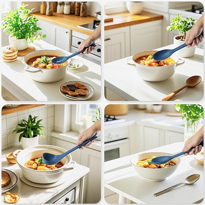 MOACC Silicone Kitchen Cooking Utensils Set: Heat Resistant 13inch Long Kitchen Gadgets, BPA Free Non Stick Rubber Cook Accessories For Food Prep, Frying, Serving, Basting (Dark Blue)