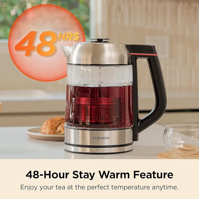 CUCKOO 1.7L Glass Electric Kettle with Tea Infuser, CK-G170BS