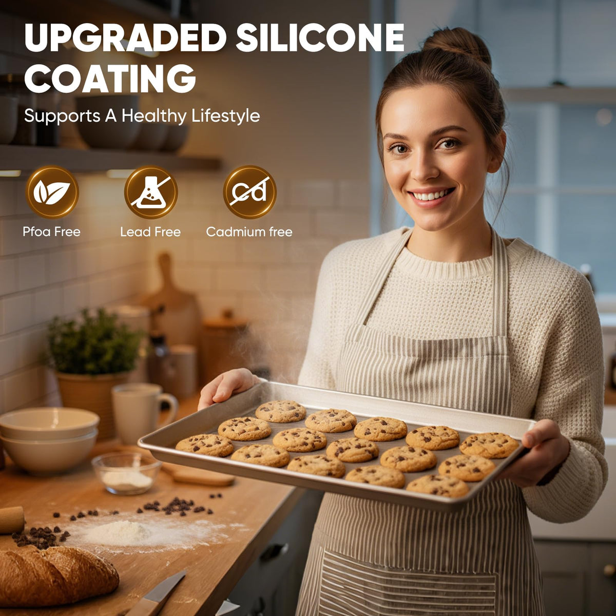 Sakerplus Nonstick Baking Sheet Set of 3, Heavy Duty Cookie Sheets for Oven