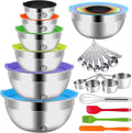 WEPSEN Mixing Bowls with Lid Set, 25PCS Kitchen Utensils Metal Bowl Stainless Steel Nesting Bowls, Measuring Cups and Spoons, Egg Whisk for Baking Prepping Cooking Serving Supplies