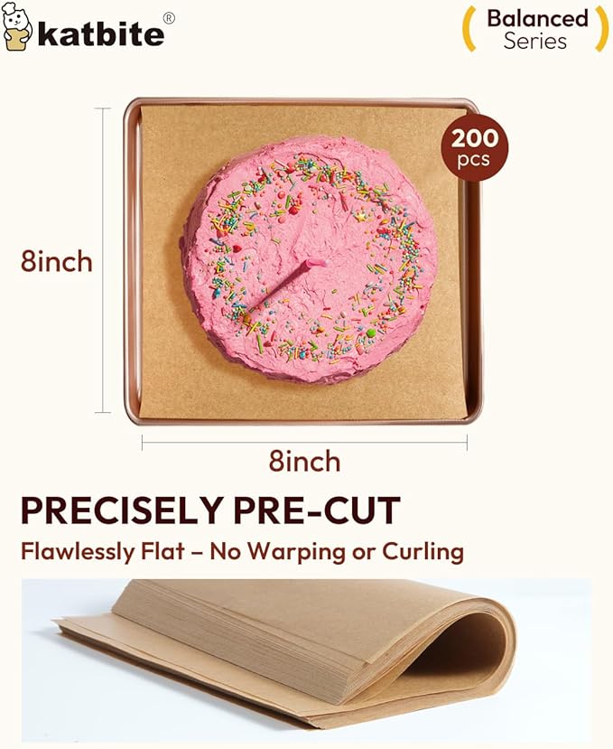 Katbite 8x8 Inch Parchment Paper Sheets 200 PCS, Unbleached and Nonstick