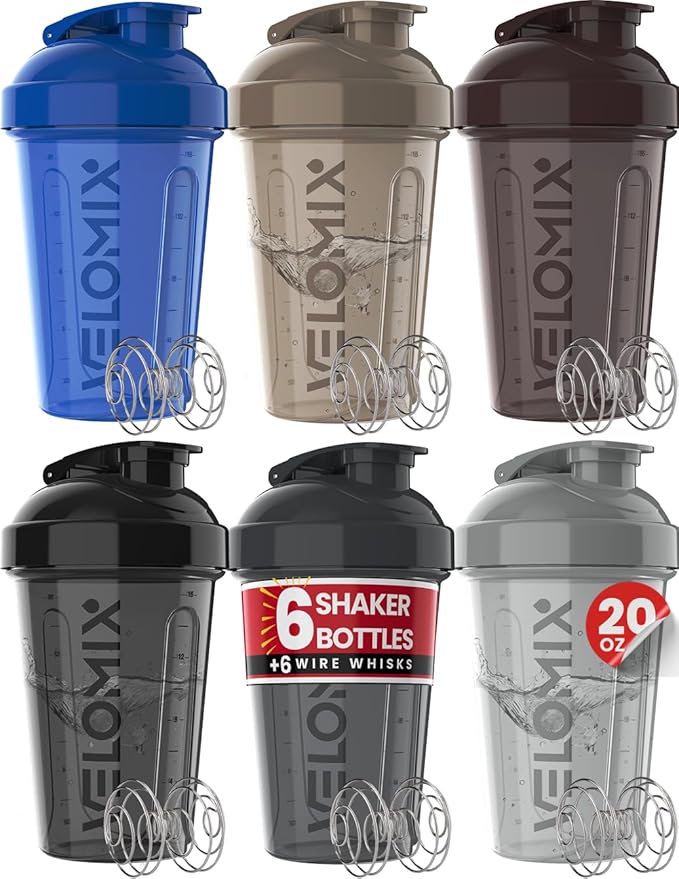 VELOMIX 6 Pack 20oz Protein Shaker Bottle for Protein Mixes,Modern Neutrals