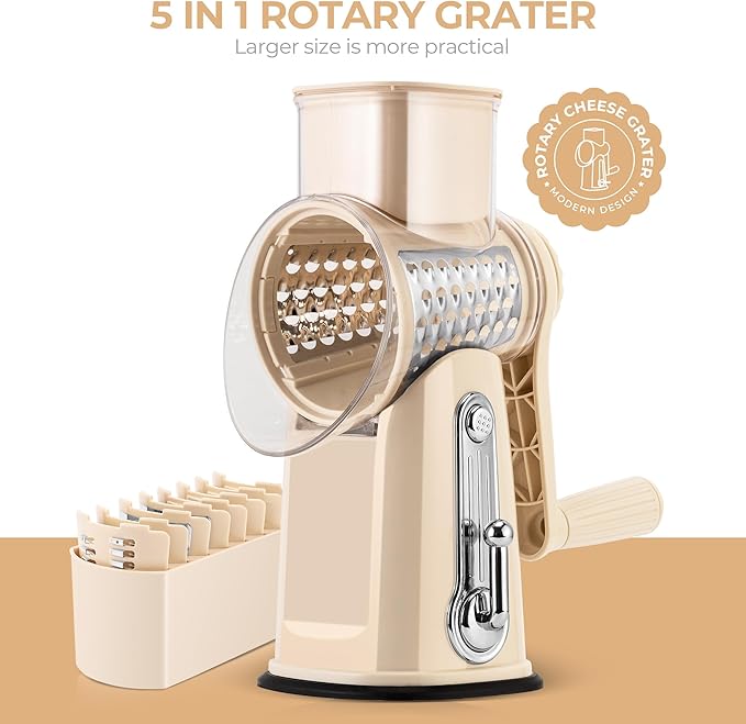 SUSTEAS Rotary Cheese Grater 5 Blades,Kitchen Mandoline Vegetable Slicer