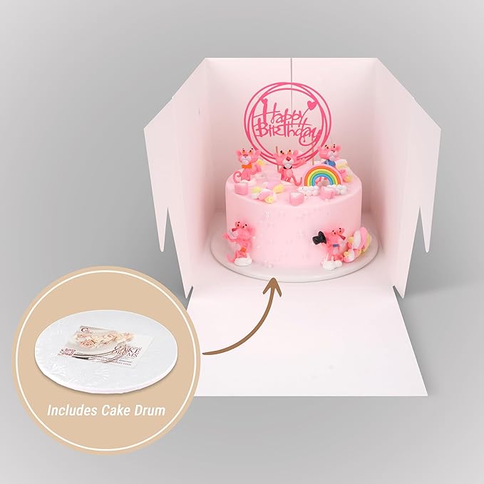 Cakebon Cake Box with Boards 10" White Round Wrapped Cake Drum 1Pack