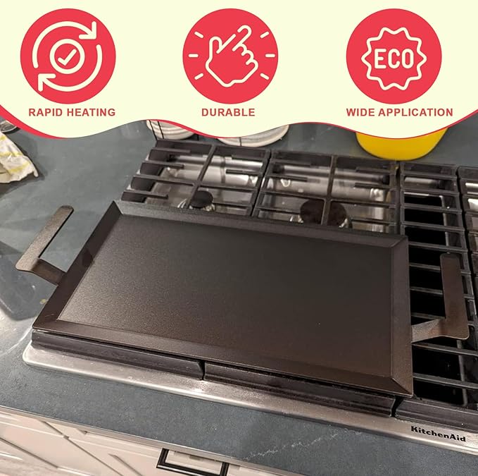 Universal Carbon Steel Griddle for Gas Grill, Stove top & Induction Cooktop