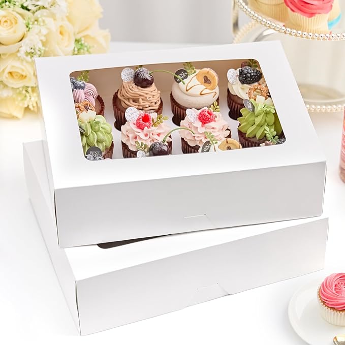 Kucoele 12 Count White Cupcake Boxes, 13 x 10 x 4 Inches, 6 Pack