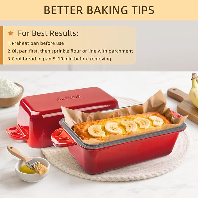 AILITOR 9x5 Enameled Cast Iron Loaf Pan with Lid - 2 in 1 Homemade Sourdough Bread Baking Pan