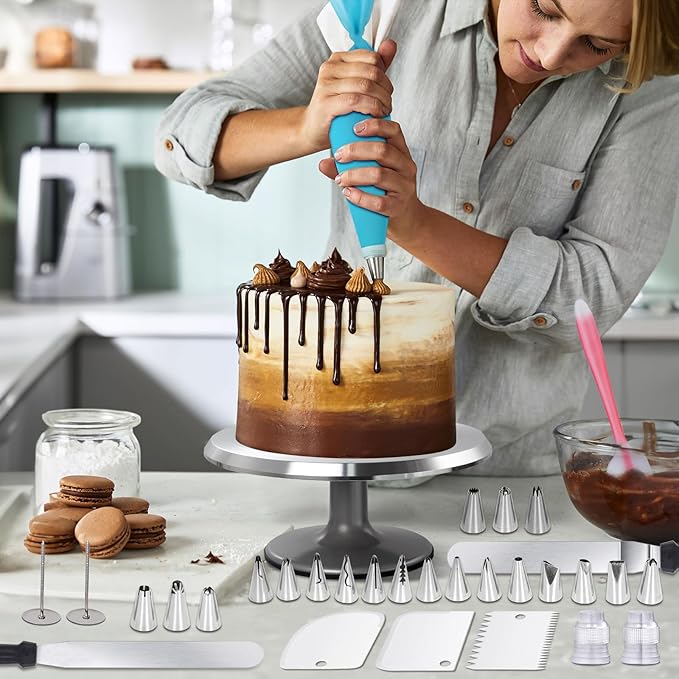 Uten Cake Decorating Supplies Kit 33pcs, Aluminium Cupcake Stand Turntable