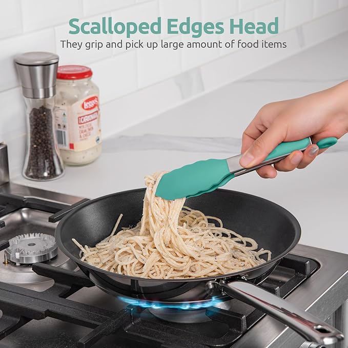 U-Taste Kitchen Tong for Cooking, 480ºF Heat-Resistant Tps, 7in/Aqua Sky