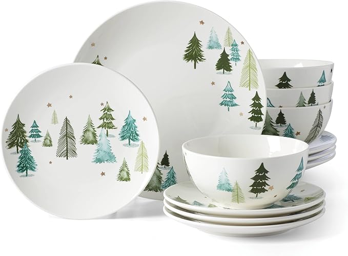 Lenox Balsam Lane Porcelain 12-Piece Christmas Dinnerware Set for 4