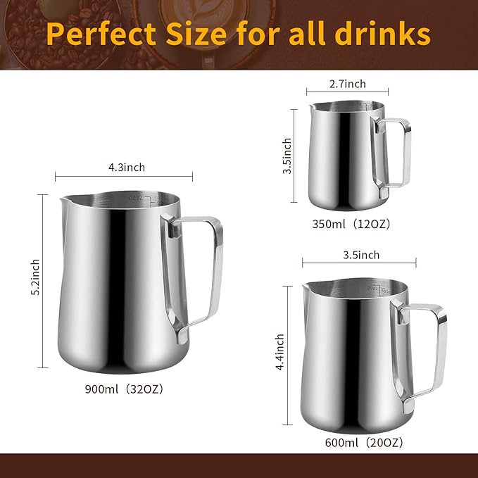 iHeartYard Espresso Milk Frothing Pitcher, Stainless Steel 300Z/900ML Coffee Milk Frother Cup with Decorating Art Pen for Espresso Machine, Latte Art