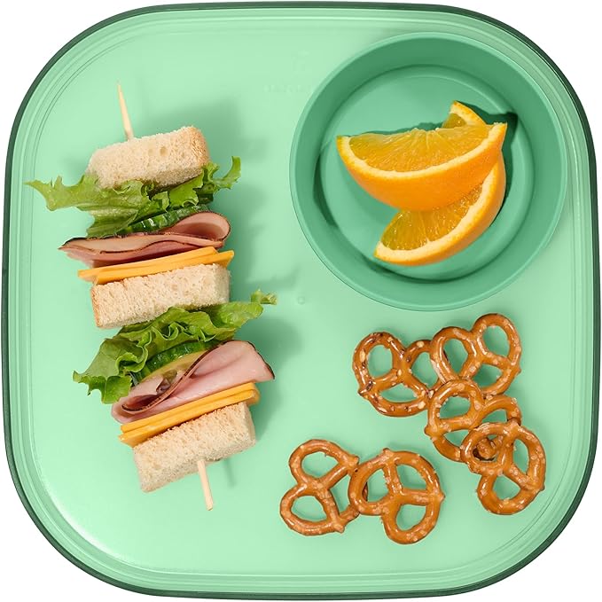 Madesmart Dipware Reusable Dining Plate, Serving Tray for Appetizers and Snacks, Sandwiches, Hummus, Sauces, Stackable & Removable Dip Bowl, Sage