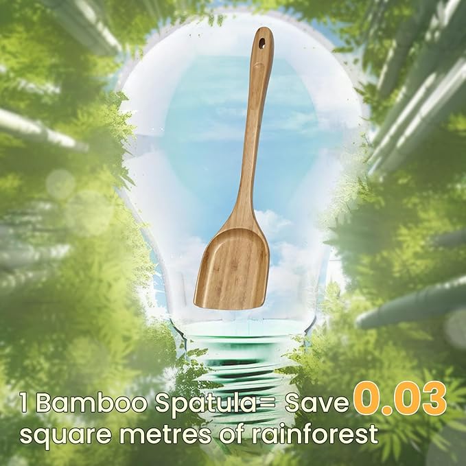 GEEKHOM Flat Wooden Spatula Teak Turners: 13 Inch Bamboo Utensils for Nonstick Cookware, Pancake Fish Egg Flipper, Stirring Serving Scraping 2 PCS