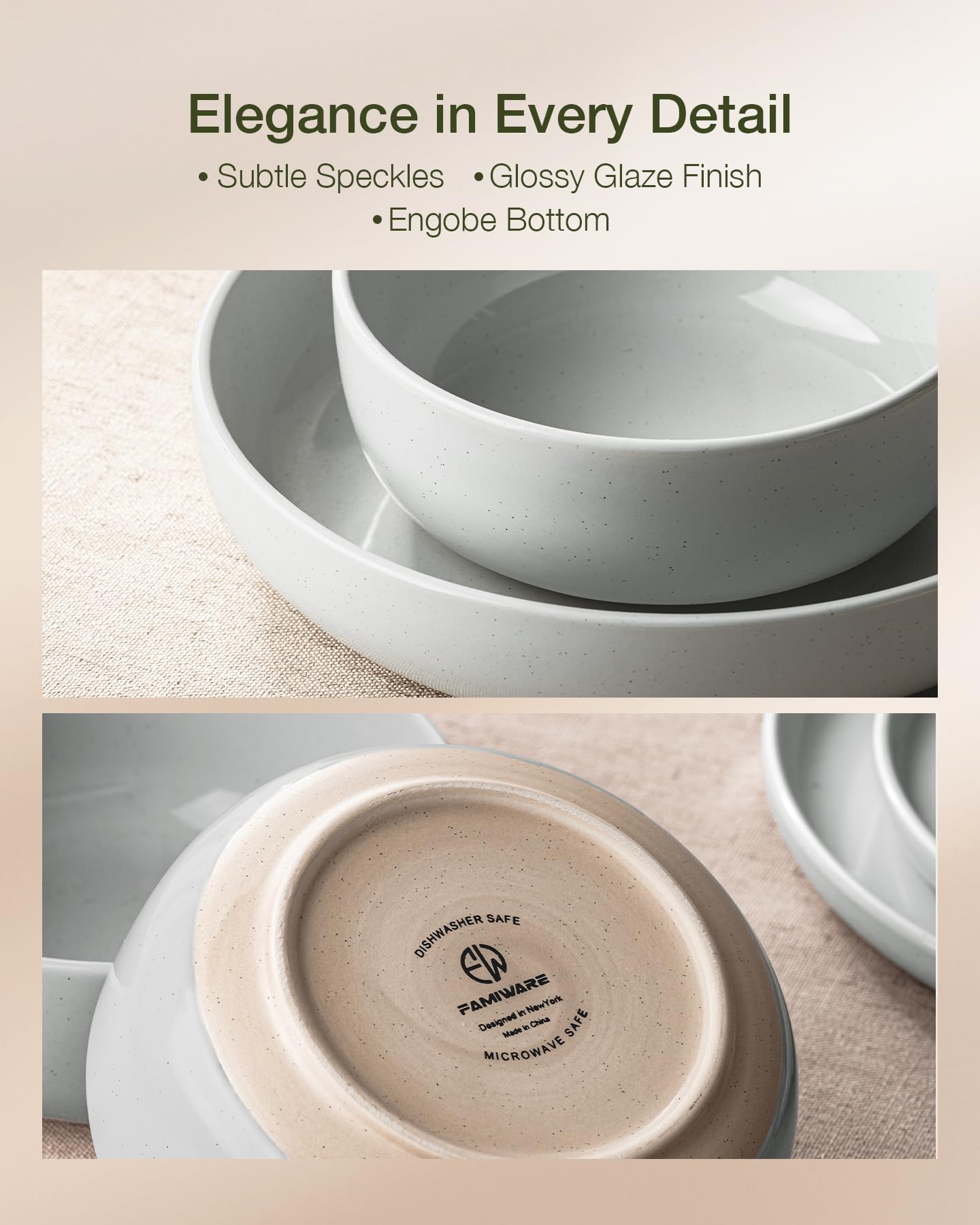 Famiware Milkyway 18-Piece Stoneware Dinnerware Set, Light Gray