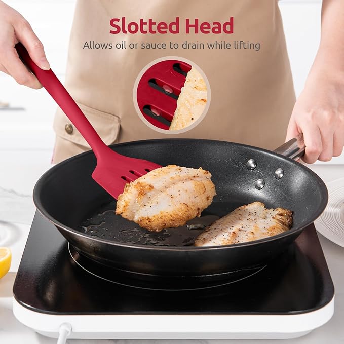 U-Taste Silicone Turner Spatula Set of 2, 13.6" Long/3.7" Wide, Red