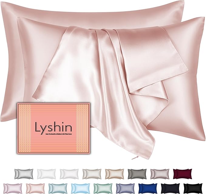 LYSHIN Pink Silk Pillowcases 2 Pack King Size with Zipper
