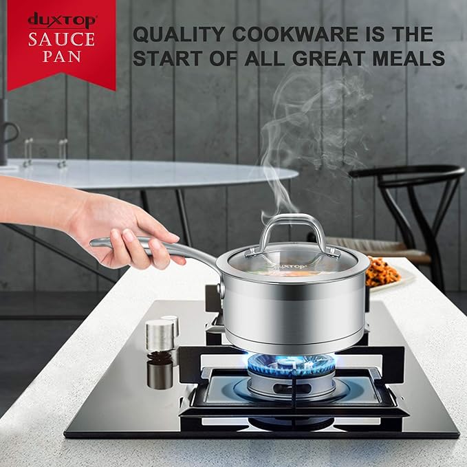 Duxtop Stainless Steel Sauce Pan with Lid, 2.5 Quart Induction Cooking Pot