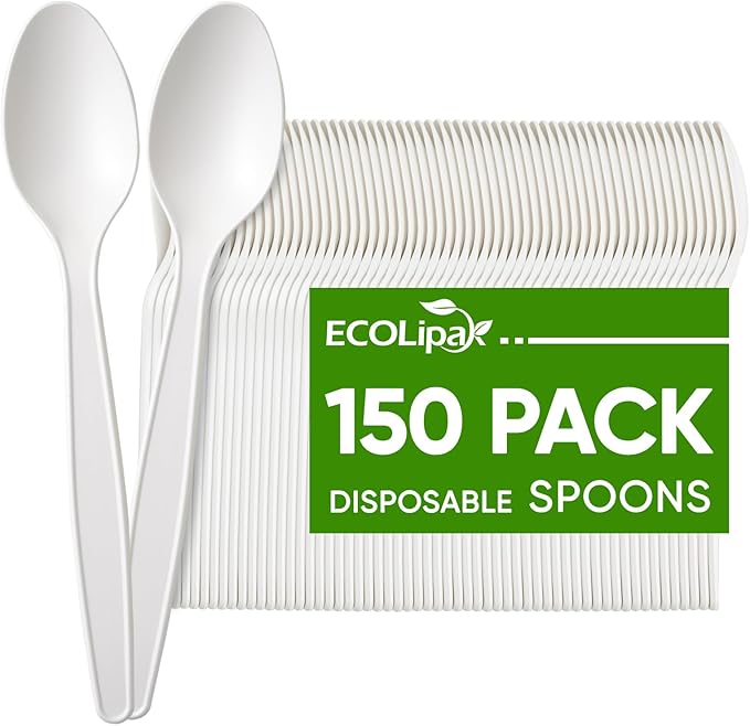 ECOLipak 150 Pack 7 Inch CPLA Disposable Compostable Spoons for Party